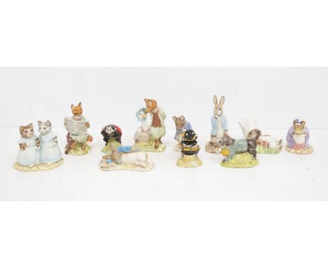 Royal Albert Beatrix Potter figures to include Mittens and Moppet, John Joiner, Babbitty Bumble, Jemima Puddleduck with Foxy 