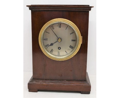 Edwardian mahogany twin fusee mantel clock with silvered dial and Roman numerals
