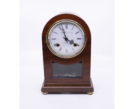 Modern Franz Hermle mantel clock with German two-train movement striking on a bell. Old new stock never sold, key and pendulu