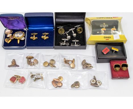 A large collection of cufflinks to include late 19th and early 20th century linked versions, comprising silver pairs, oval cu