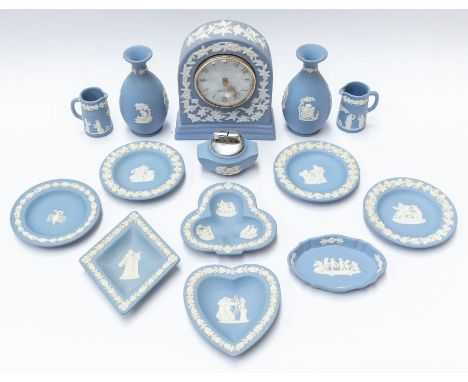 Collection of Kilncraft Ironstone coffee and dinner wares along with Wedgwood jasperwares including mantle clock