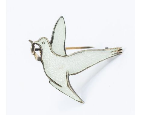 Arne Nordlie: a vintage silver and enamel Dove of Peace brooch, with white enamel decoration, size approx 35 x 30mm, circa 19