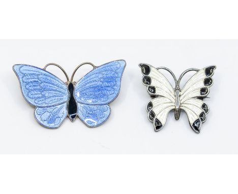 Two Danish silver and enamel butterfly brooches, to include a blue enamel version by Volmer Bahner, size approx 40mm, marked 