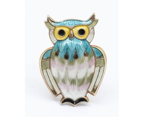 David Andersen:  a silver gilt owl brooch comprising yellow, white, blue, green, lilac and black enamel, length approx 35mm, 