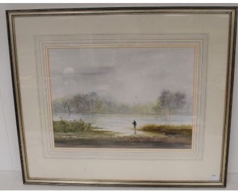 Donald Chatfield&nbsp; (British School 1933-2007) watercolour of a fly fisherman, signed l r, 30 x 40cm, framed and glazed