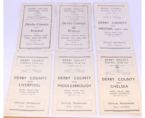 Football: A collection of six Derby County home football programmes to comprise: Liverpool 16/11/1946, Middlesbrough 19/10/19