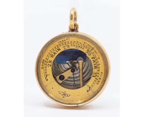 An early 20th century 18ct gold miniature pocket barometer pendant, case with floral decoration, case approx 25mm,(possible m