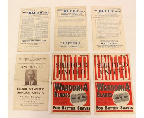 Football: A collection of six assorted football programmes to comprise: Birmingham v Manchester City 8/4/1944, Birmingham v M
