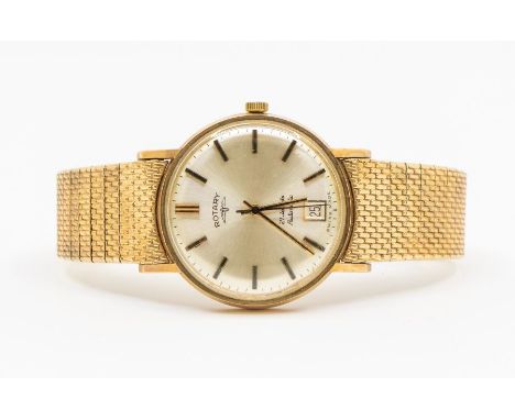 A gents vintage 9ct gold Rotary Automatic wristwatch, round champagne dial with applied baton markers, date aperture at 6, ca