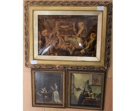 An early crystoleum depicting an 18th Century tavern scene with Gentleman smoking and punch bowl to fore, cased pike in backg