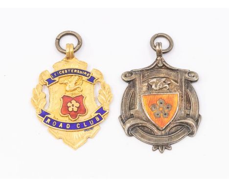 A 9ct gold and enamel medallion fob Leicestershire Road Club inscribed C.Cameron 30 Miles 1st HCap 0-28-1, total gross weight