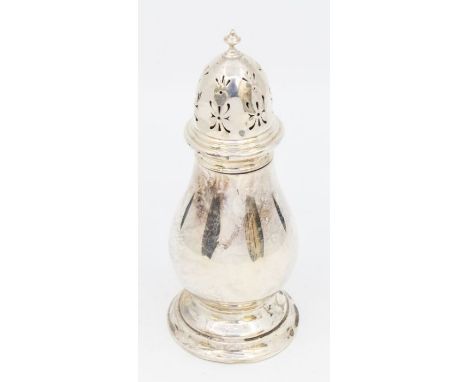 A George VI silver pear shaped caster, pieced domed cover with urn shaped finial, hallmarked by Deakin &amp; Francis, Birming