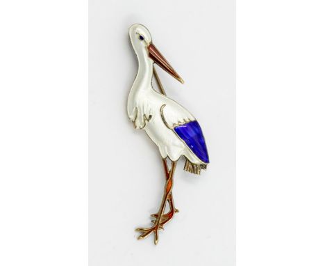 ELA: a Danish modernist enamel and silver gilt brooch in the form of a stork marked ELA sterling Denmark, length approx 50mm 