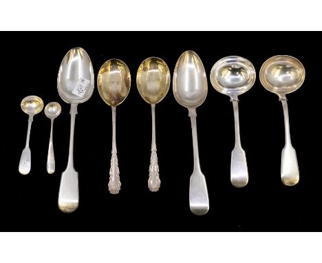 A collection of 19th / early 20th Century silver flatware to include: pair of fiddle pattern sauce ladles, fiddle pattern tab