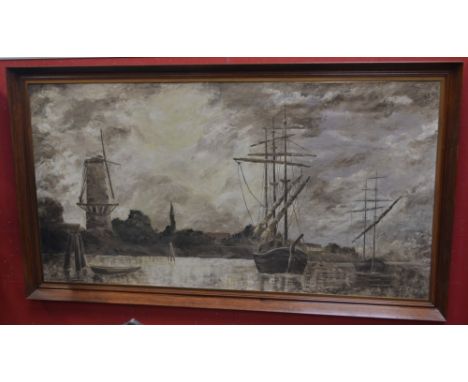 R. Ediers (20th century)Dutch Bargessigned oil on canvas, 88cm x 168cm.