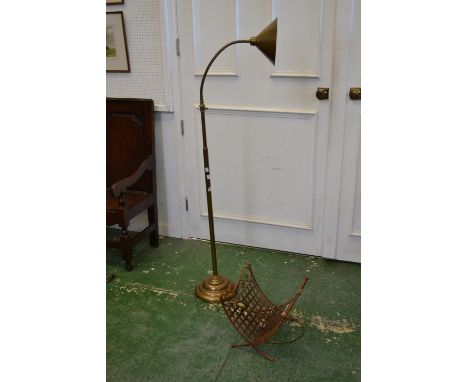 A Laura Ashley brass standard lamp; a magazine rack. (2)