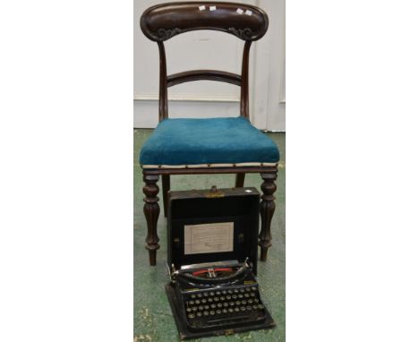 A Victorian mahogany bar back dining chair, stuffed overseat, lobed inverted baluster forelegs; a Remington Home Service port