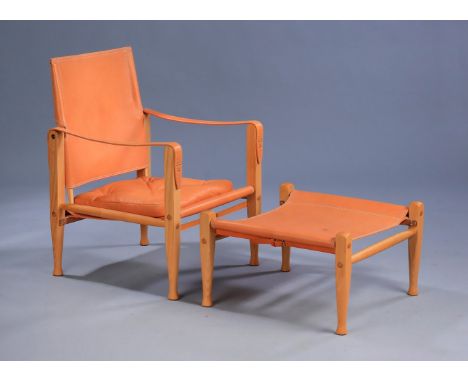 KAARE KLINT (Frederiksberg, 1888-Copenhagen, 1954) for RUD RASMUSSEN.Safaristol chair with stool, design 1933.Light ash frame