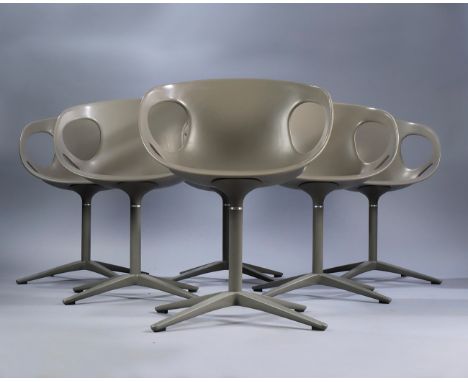 HIROMICHI KONNO (Fukushima, 1972) for FRITZ HANSEN.Set of six "Rin HK10" chairs, design 2009.Moulded grey plastic seat and ba