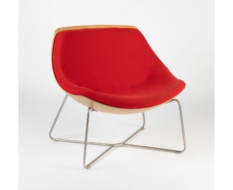 Poltrona LAPALMA. Italy, 20th century.Legs in chromed steel. Red upholstered wooden structure.With label.Wood and upholstery 