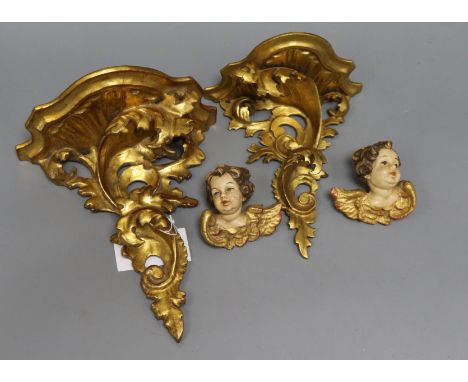 A pair of Florentine giltwood brackets etc. Largest bracket 14cm long