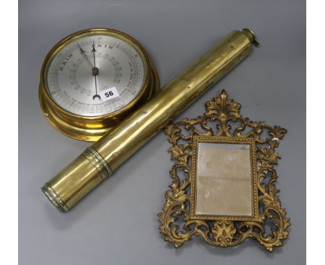 A Blakeley &amp; Co brass day and night telescope, together with brass barometer and gilt metal framed mirror A gilt metal mi