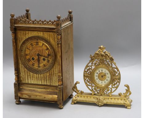 A French brass mantel clock and another Brass clock 30cm high