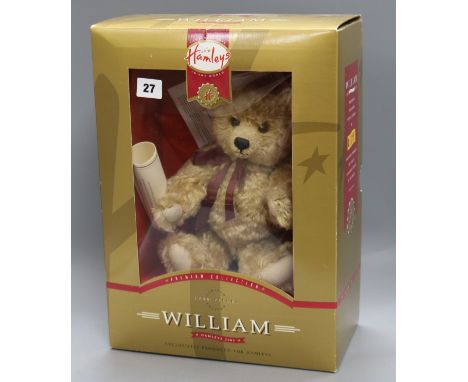 A Hamleys Steiff bear, white tag, boxed