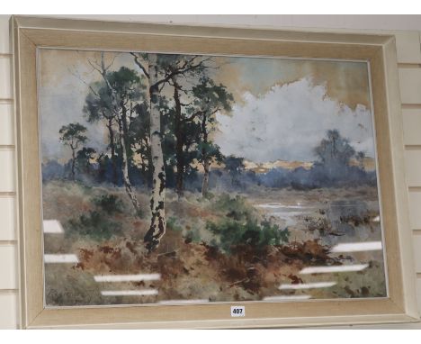Reginald Jones, watercolour, Wooded landscape, 1887, 55 x 77cm. and a maple framed print.
