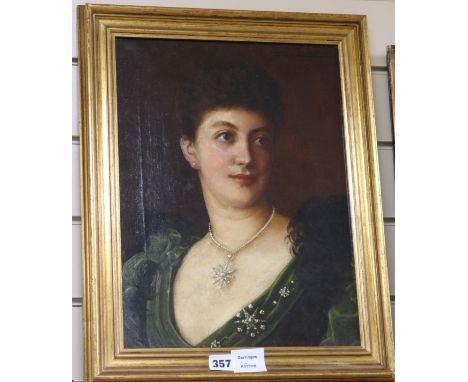 Julia Bracewell Folkard (1849-1933) oil on canvas, Portrait of a lady wearing diamond jewellery, signed and dated '93, 40 x 3