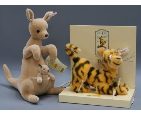 Two Steiff toys: Tigger and Kanga Roo, white tags, boxed