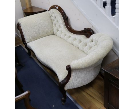 A Victorian mahogany button-back chaise longue W.190cm