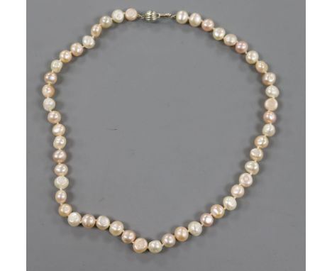 A single strand freshwater baroque pearl necklace, with 925 clasp, 42cm.