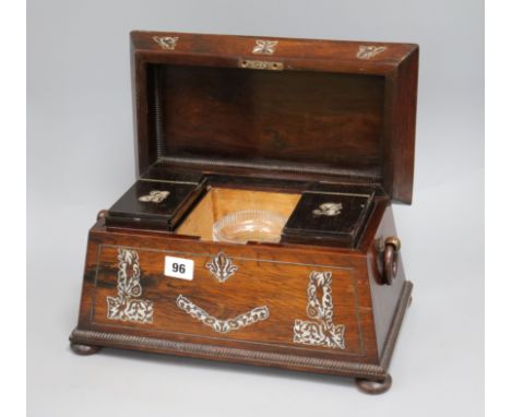 A mother of pearl inlaid tea caddy 36cm wide x 22cm high