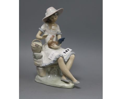 A Nao porcelain figure of a girl with a chicken, by Vicente Martinez