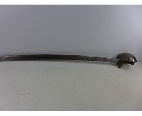 A VINTAGE SPANISH SWORD, 73CM BLADE WITH ACID ETCHED DATE OF 1758, CUP GUARD, LENGTH 89CM 