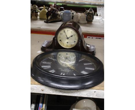 A VINTAGE MANTLE CLOCK PLUS A FURTHER MENTAL WALL CLOCK - APPROXIMATLEY 40CM DIAMETER 