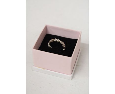 A PANDORA MARKED SILVER AND CLEAR STONE RING SIZE N IN ORIGINAL PRESENTATION BOX 