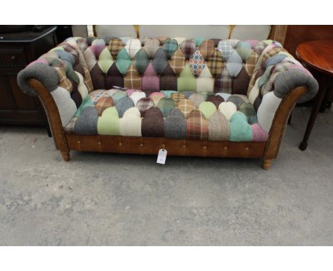 A VINTAGE SOFA CO. HARLEQUIN PATCHWORK CHESTERFIELD STYLE SETTEE 
