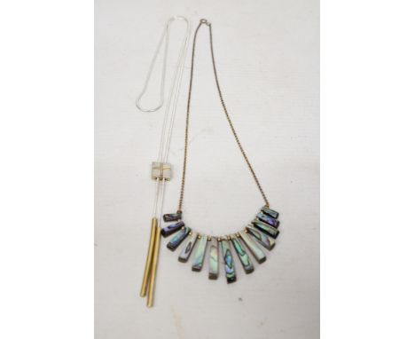 TWO NECKLACES ONE MONET THE OTHER WITH MOTHER OF PEARL 