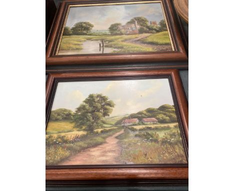 TWO WOODEN FRAMED OILS ON BOARD OF COUNTRYSIDE SCENES, BOTH SIGNED POOLE 