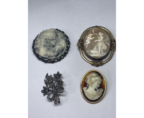 FOUR VARIOUS VINTAGE BROOCHES TO INCLUDE CAMEOS 