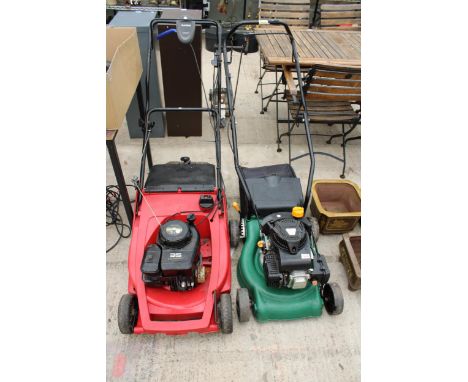 TWO PETROL ENGINE ROTARY LAWN MOWERS 