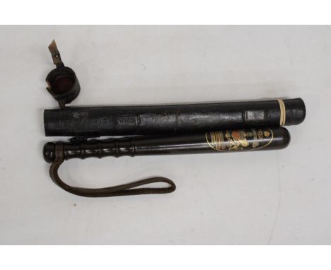 A MANCHESTER POLICE SPECIAL CONSTABLE TRUNCHEON  1914 - 1919 WILLIAM JOHNSON - WITH LEATHER HOLSTER 