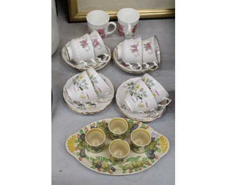 A QUANTITY OF VINTAGE TEA CUPS AND SAUCERS TO INCLUDE ELIZABETHAN AND CROWN ROYAL PLUS A ROYAL DOULTON VINTAGE 'AZALEA' PATTE