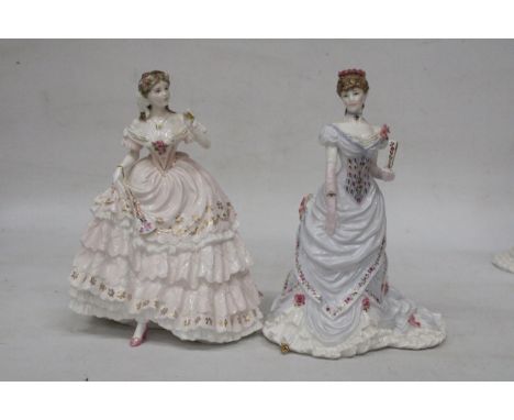 TWO ROYAL WORCESTER FIGURES TO INCLUDE, THE FAIREST ROSE AND THE GOLDEN JUBILEE BALL - A/F LARGE CRACK TO THE BASE 