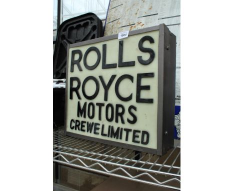 A ROLLS ROYCE LIMITED CREWE-MOTORS ILLUMINATED LIGHT BOX SIGN - 39 X 34 CM 