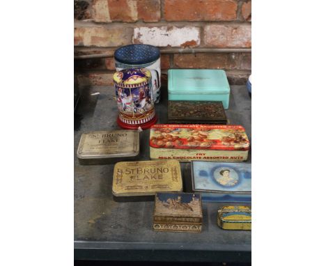 A QUANTITY OF VINTAGE TINS TO INCLUDE ST BRUNO FLAKE, ALLENBURYS PASTILLES, FORTNUM AND MASON, ETC., 