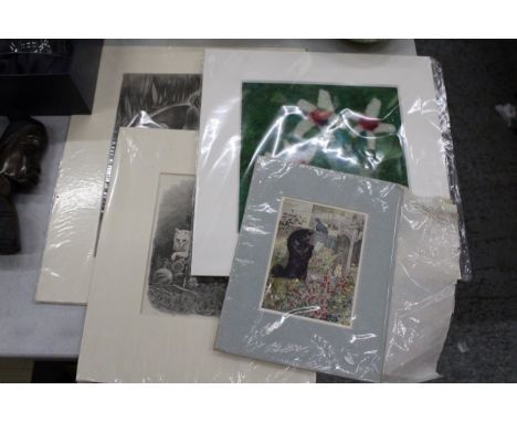 THREE VINTAGE PRINTS OF CATS PLUS ORIGINAL FELT ART CREATED BY SUZY SHACKLETON 