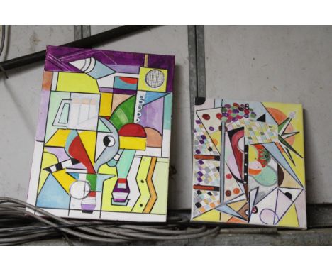 TWO VINTAGE ABSTRACT PAINTINGS 
